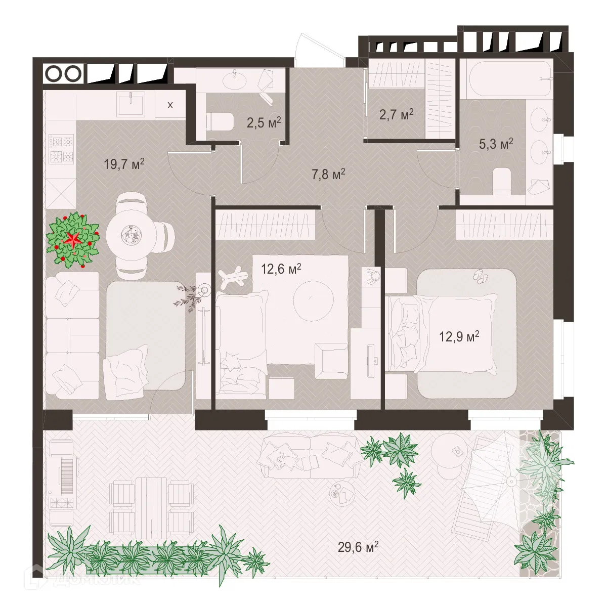 Планировка 2-комнатной квартиры 93.6 м² в ЖК Окская стрелка, г. Рязань — фото 1