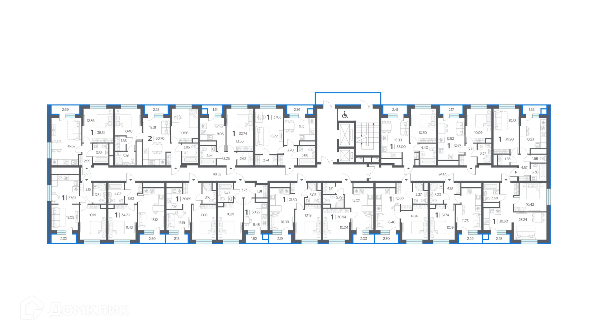 Планировка 1-комнатной квартиры 37.03 м² в ЖК Новые горизонты, г. Дядьково — фото 2