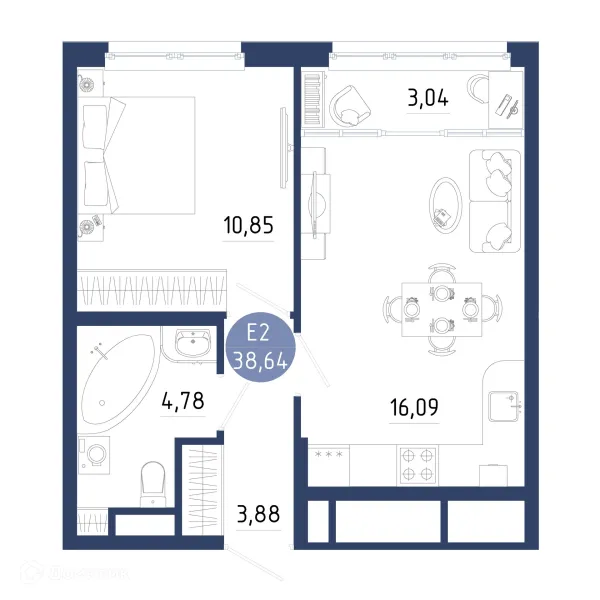 Планировка 1 комн. в ЖК Бульвар оптимистов