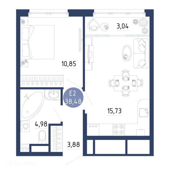 Планировка 1 комн. в ЖК Бульвар оптимистов