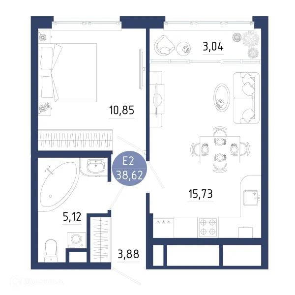 Планировка 1 комн. в ЖК Бульвар оптимистов