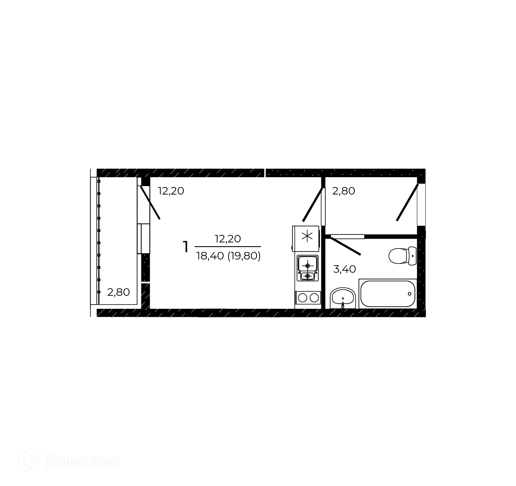 Планировка студии квартиры 19.8 м² в ЖК ПРИТЯЖЕНИЕ, г. Ростов-на-Дону — фото 1