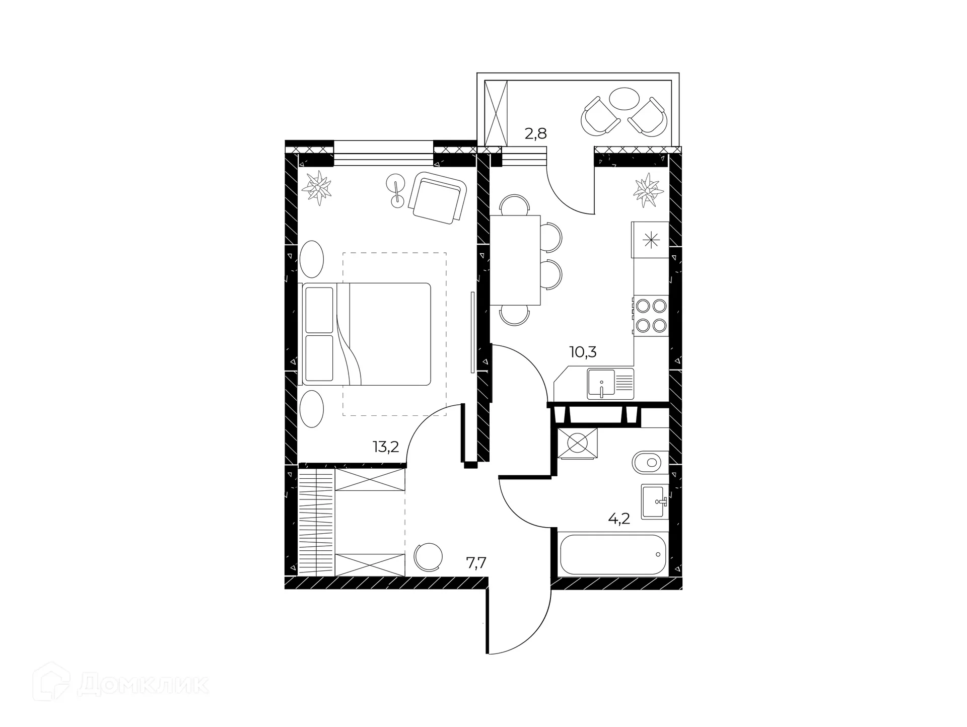 Планировка 1-комнатной квартиры 36.2 м² в ЖК Панорама на Театральном, г. Ростов-на-Дону — фото 2