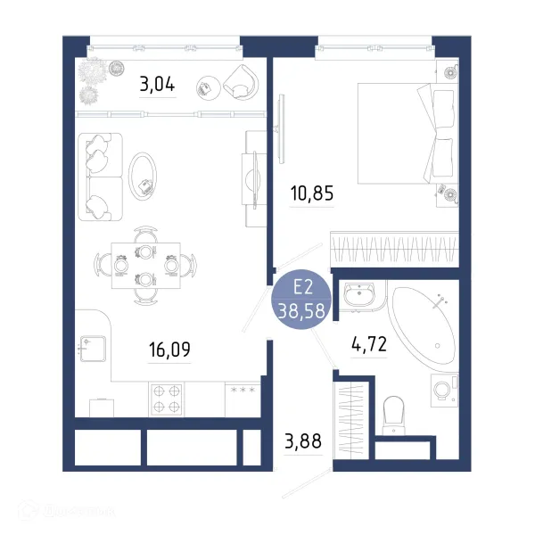 Планировка 1 комн. в ЖК Бульвар оптимистов