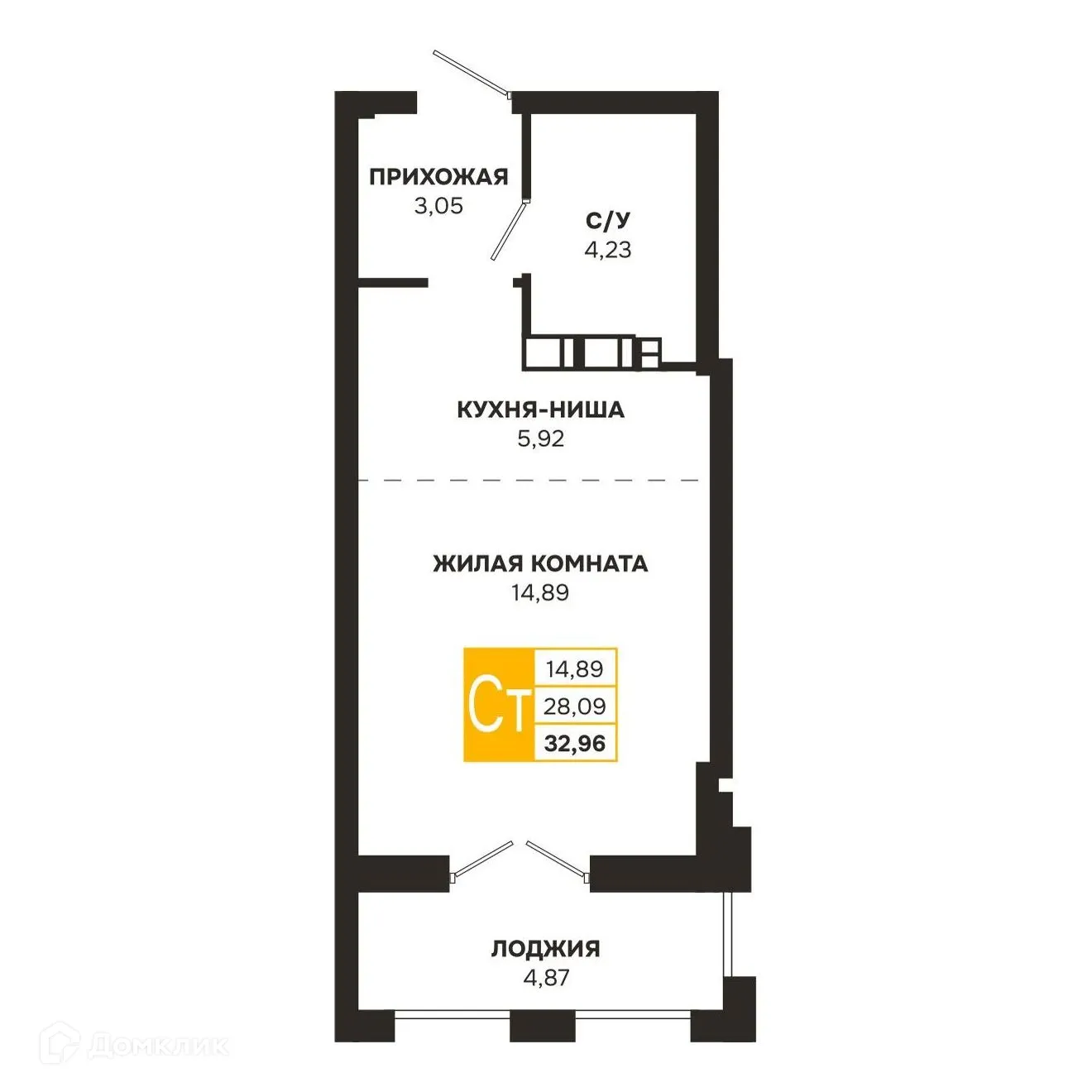 Планировка студии квартиры 32.96 м² в ЖК Ривер Парк, г. Рязань — фото 3