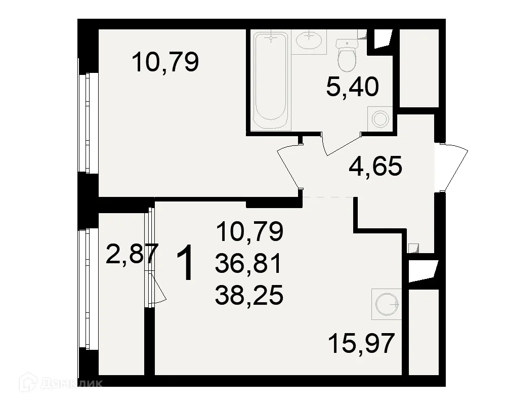Планировка 1-комнатной квартиры 38.25 м² в ЖК Макроквартал "Свобода", г. Рязань — фото 2