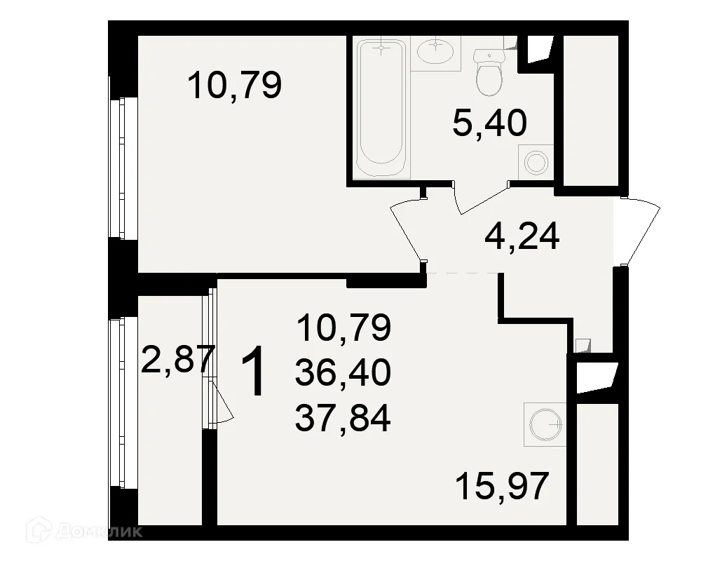 Планировка 1-комнатной квартиры 37.84 м² в ЖК Макроквартал "Свобода", г. Рязань — фото 2
