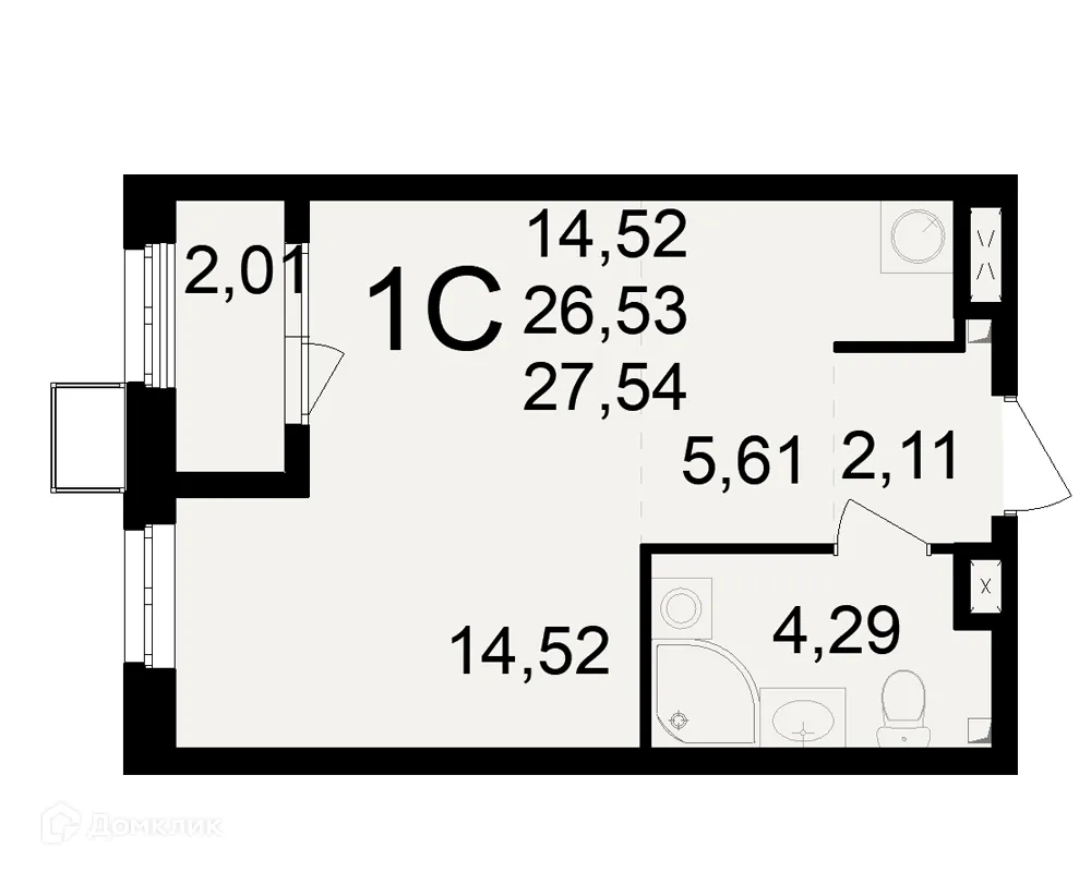 Планировка 1-комнатной квартиры 27.54 м² в ЖК Макроквартал "Свобода", г. Рязань — фото 2