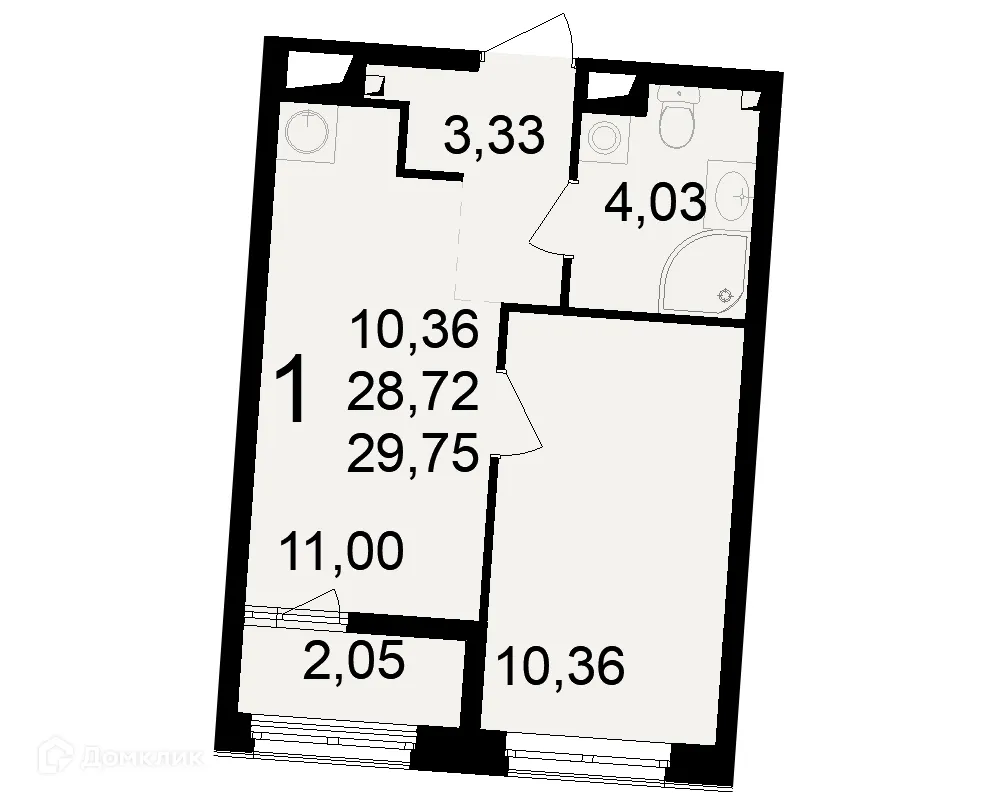 Планировка 1-комнатной квартиры 29.75 м² в ЖК Макроквартал "Свобода", г. Рязань — фото 2