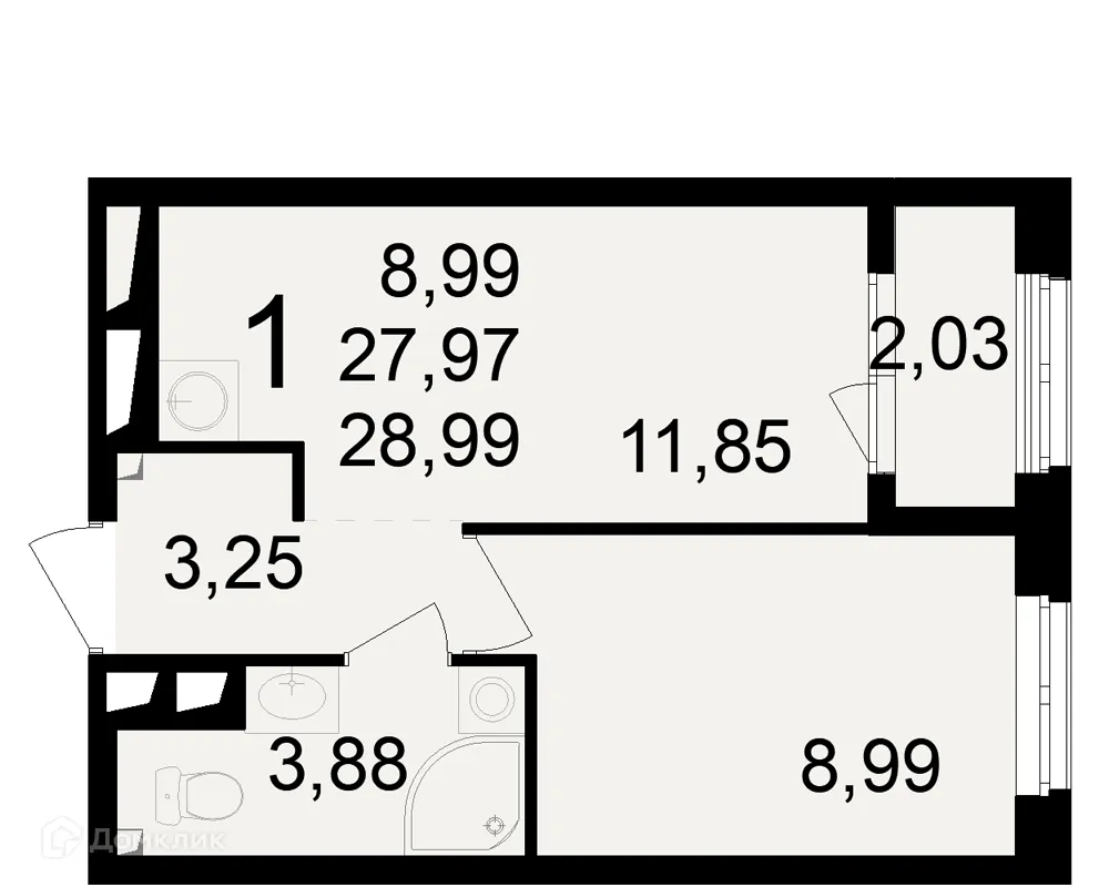 Планировка 1-комнатной квартиры 28.99 м² в ЖК Макроквартал "Свобода", г. Рязань — фото 2