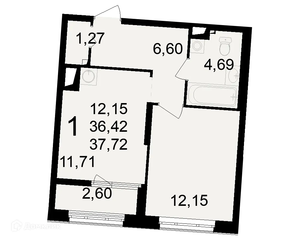 Планировка 1-комнатной квартиры 37.72 м² в ЖК Макроквартал "Свобода", г. Рязань — фото 2