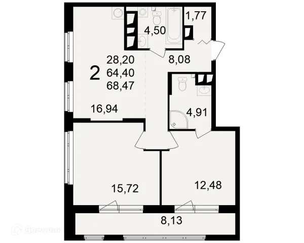 Планировка 2 комн. в ЖК Макроквартал "Свобода"