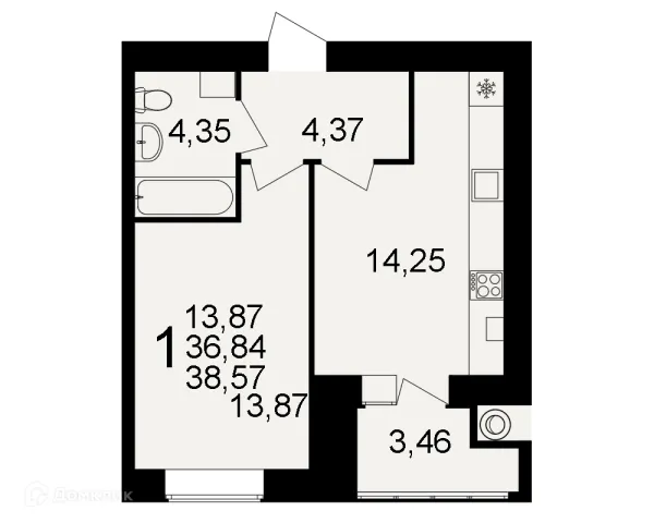Планировка 1 комн. в ЖК Видный