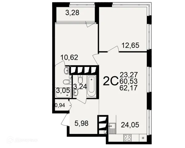 Планировка 2 комн. в ЖК Большая история
