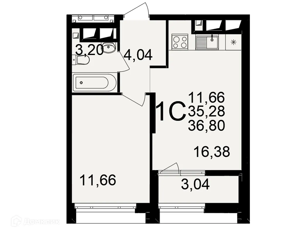 Планировка 1-комнатной квартиры 36.8 м² в ЖК Большая история, г. Рязань — фото 1