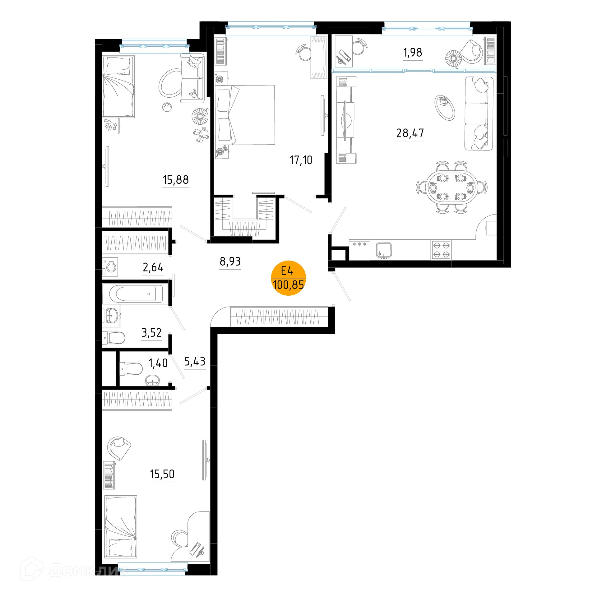 Планировка 3 комн. в ЖК Смарт Квартал ЦЕНТРАЛЬНЫЙ