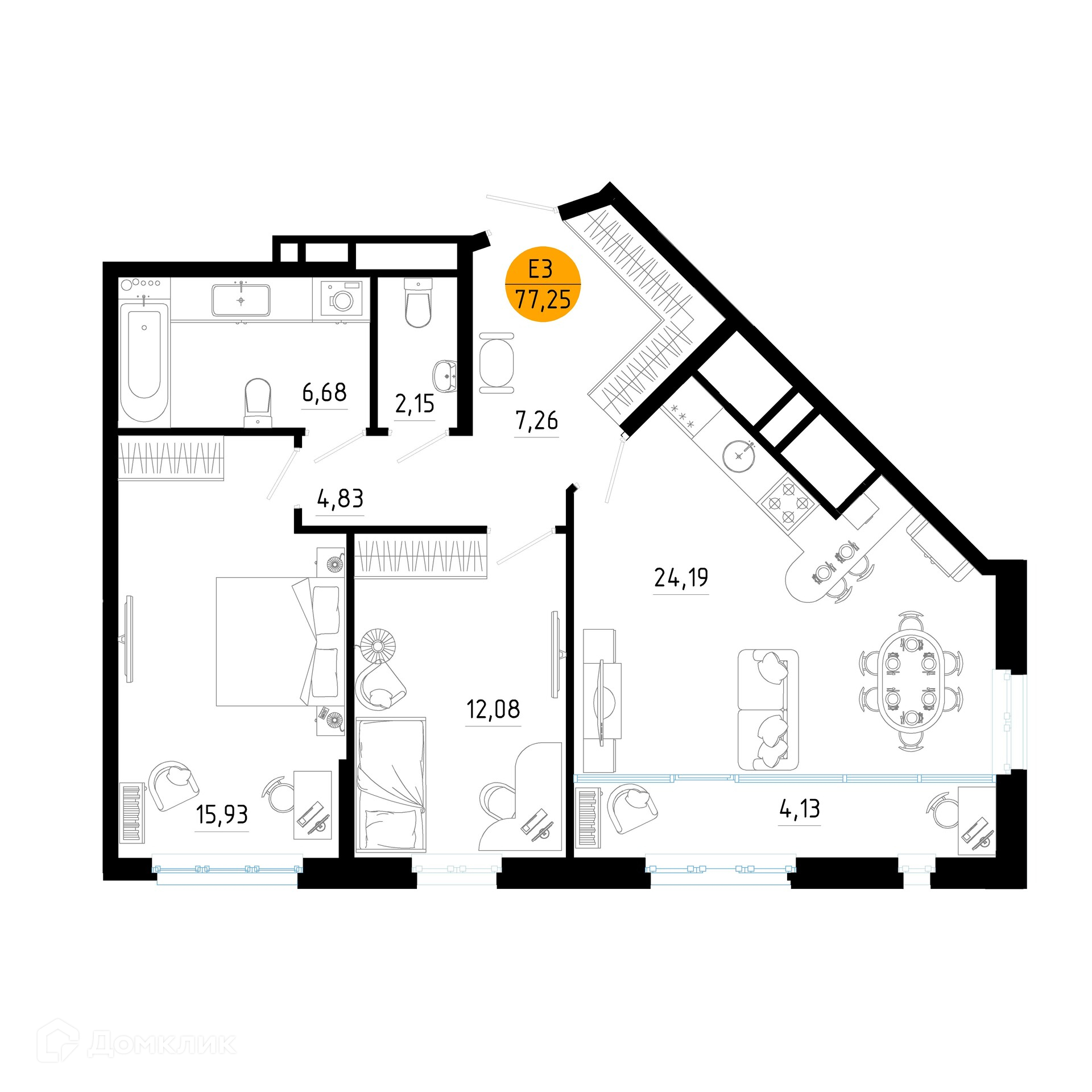 Планировка 2 комн. в ЖК Смарт Квартал ЦЕНТРАЛЬНЫЙ