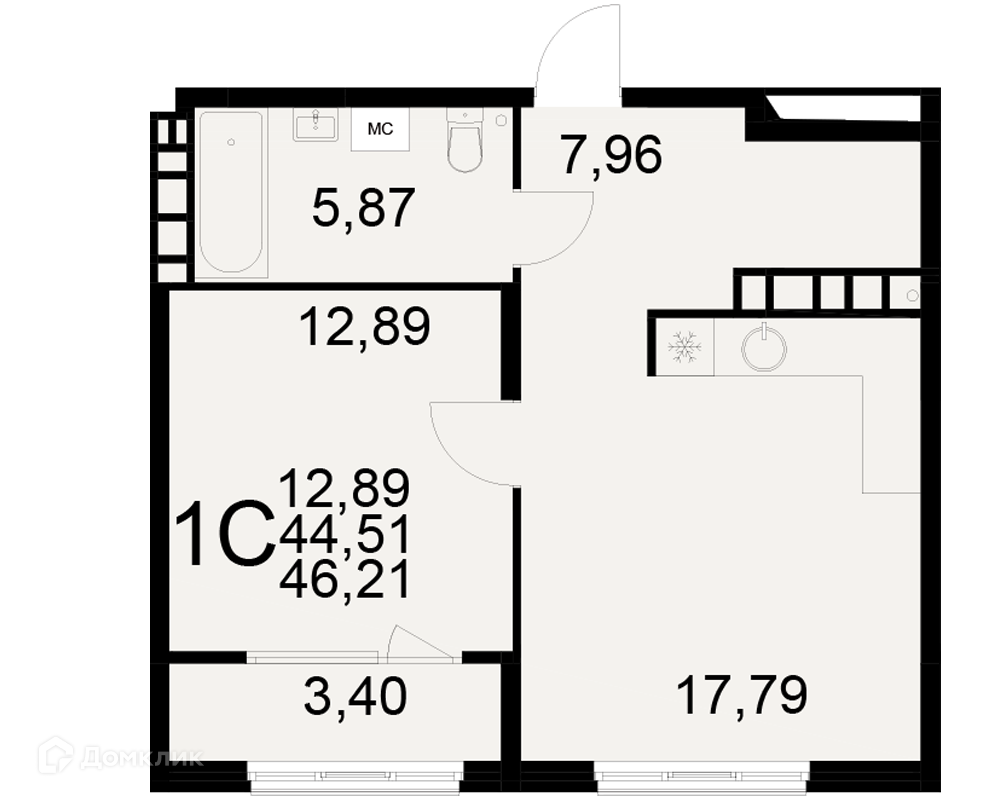 Планировка 1 комн. в ЖК Радости жизни