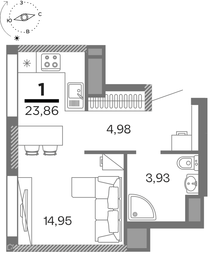 Планировка 1 комн. в ЖК Метропарк 4