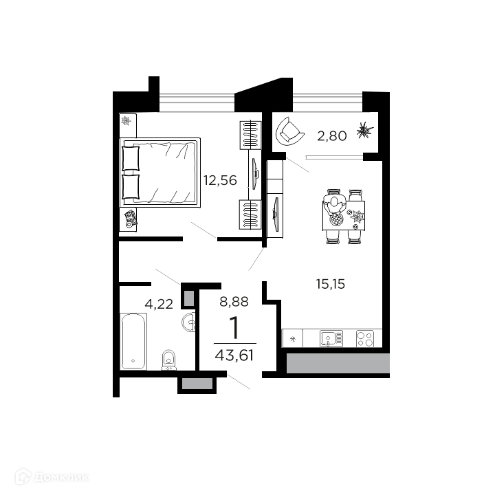 Планировка 1 комн. в ЖК ВЕГА