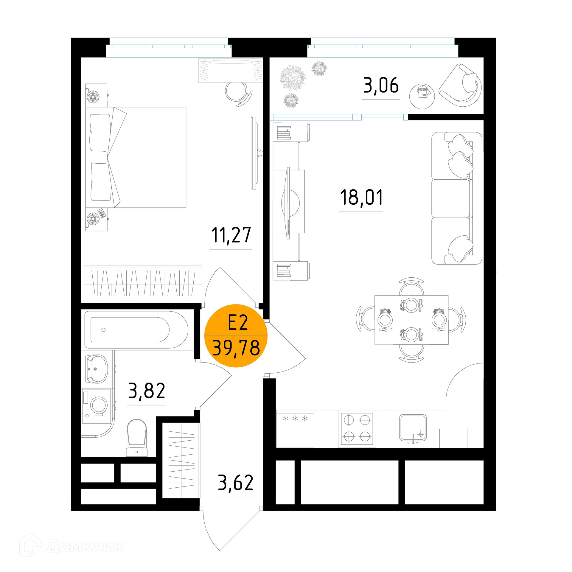 Планировка 1 комн. в ЖК Смарт Квартал ЦЕНТРАЛЬНЫЙ