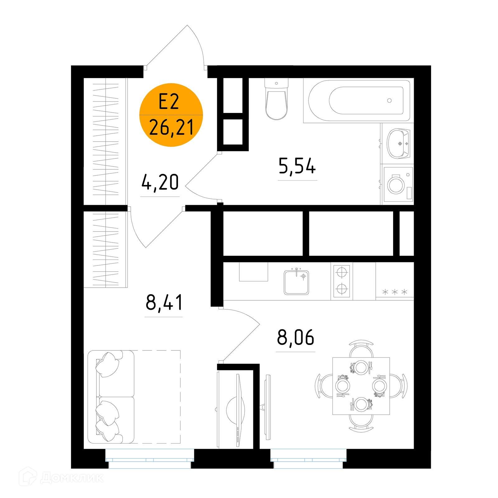 Планировка 1 комн. в ЖК Смарт Квартал ЦЕНТРАЛЬНЫЙ