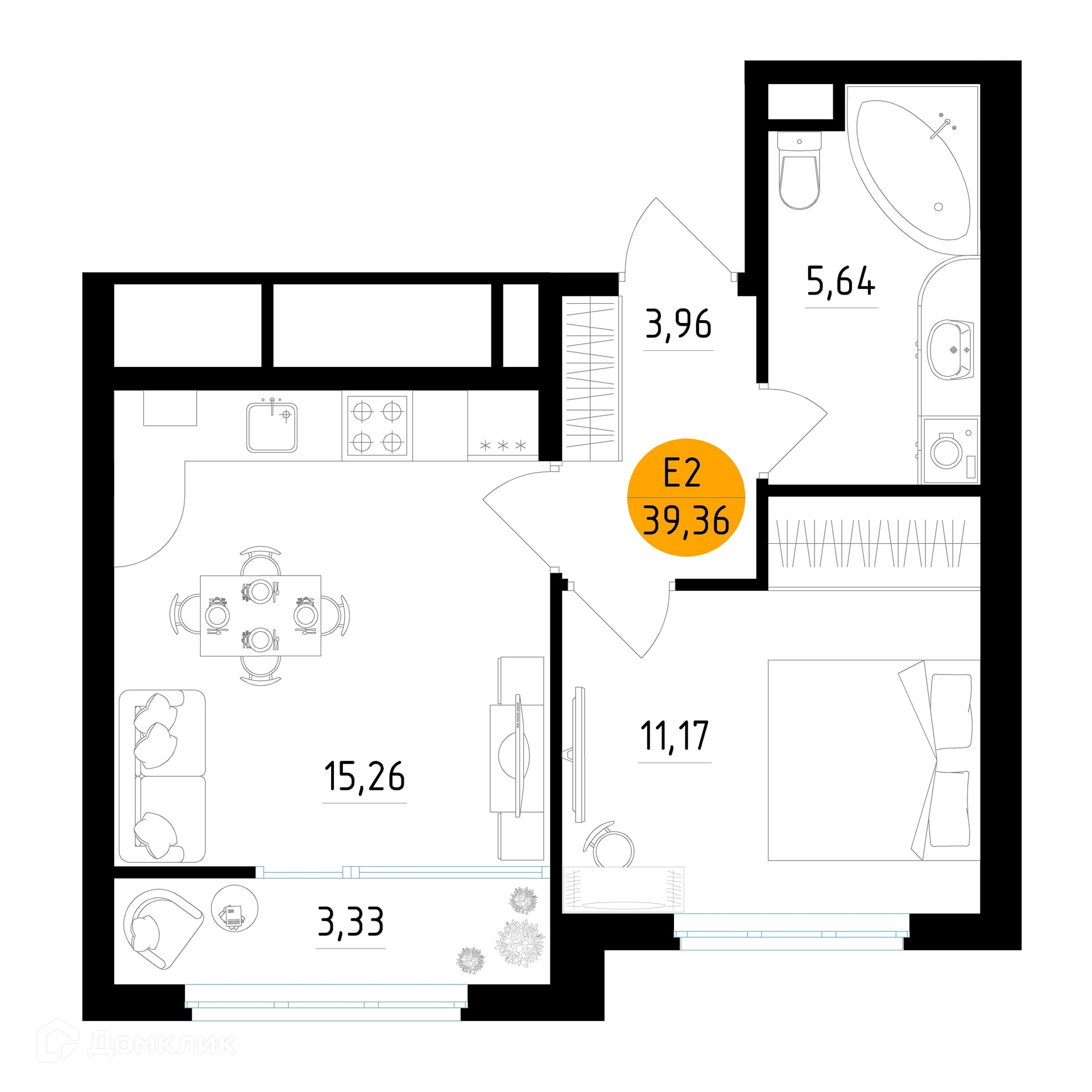 Планировка 1 комн. в ЖК Смарт Квартал ЦЕНТРАЛЬНЫЙ