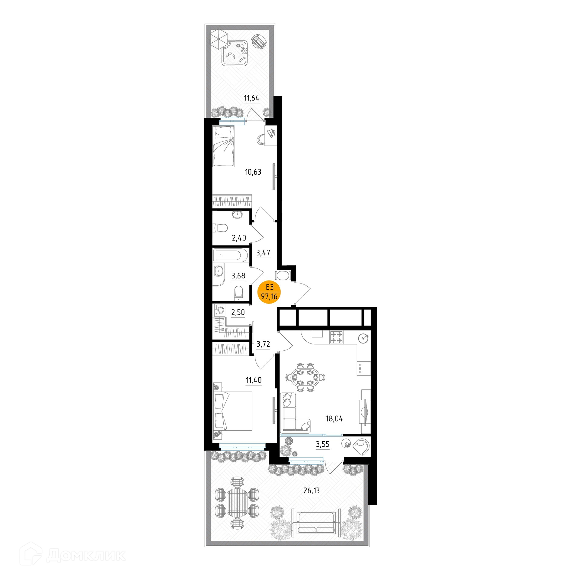Планировка 2 комн. в ЖК Смарт Квартал ЦЕНТРАЛЬНЫЙ