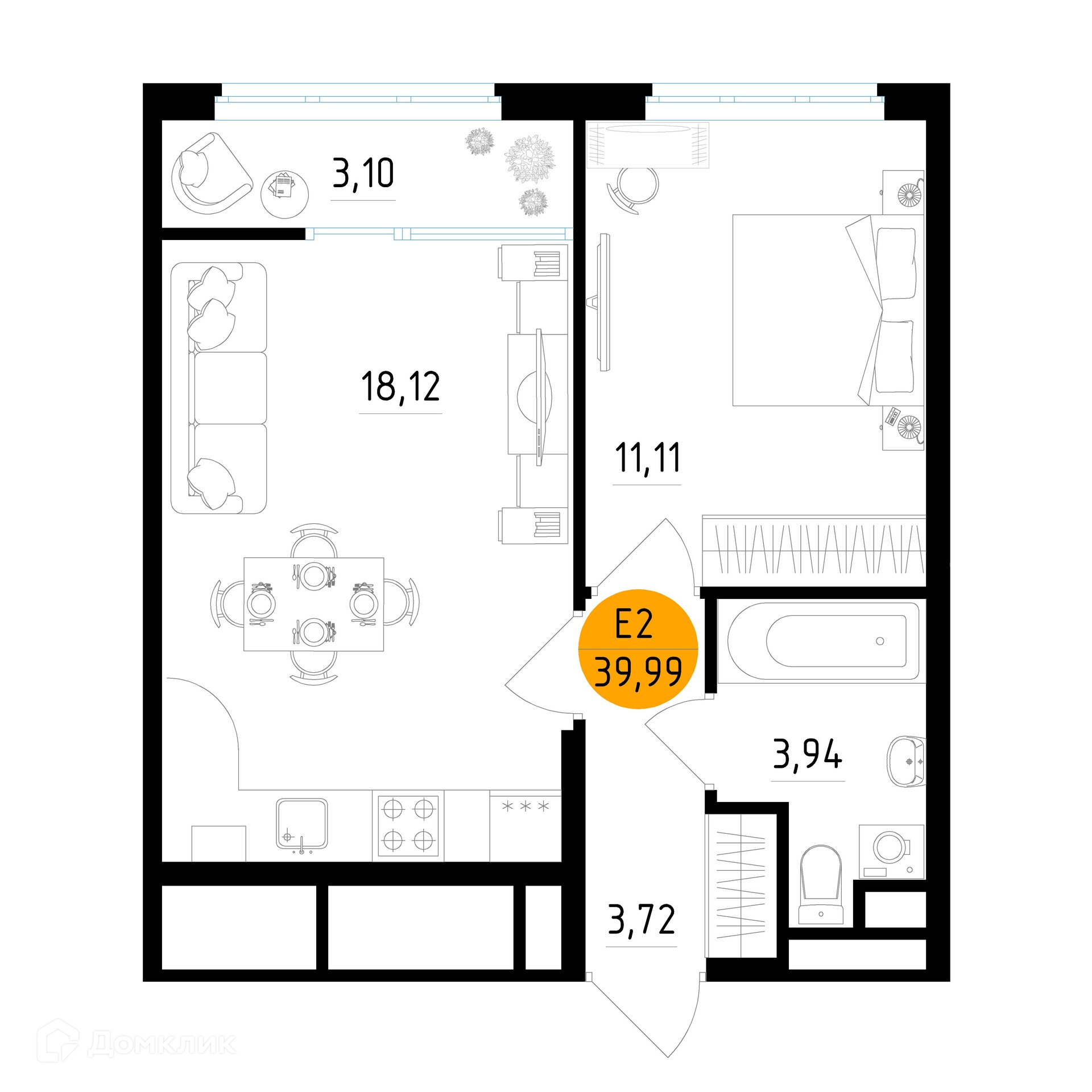 Планировка 1 комн. в ЖК Смарт Квартал ЦЕНТРАЛЬНЫЙ