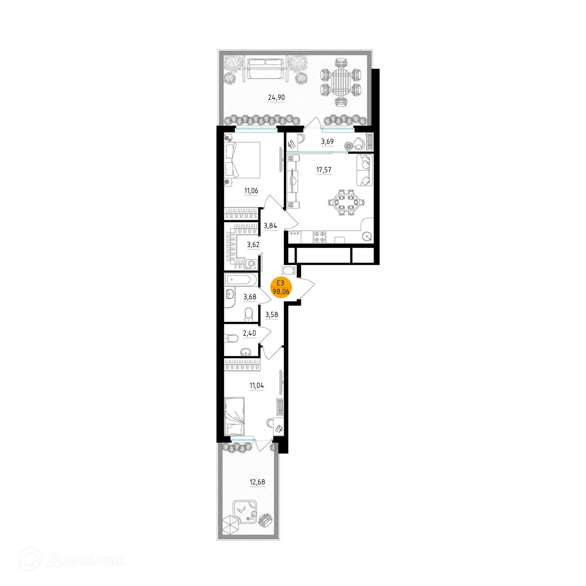 Планировка 2 комн. в ЖК Смарт Квартал ЦЕНТРАЛЬНЫЙ
