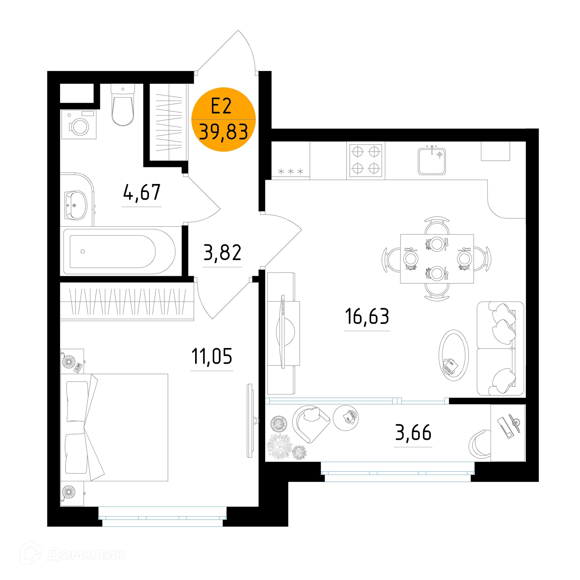 Планировка 1 комн. в ЖК Смарт Квартал ЦЕНТРАЛЬНЫЙ