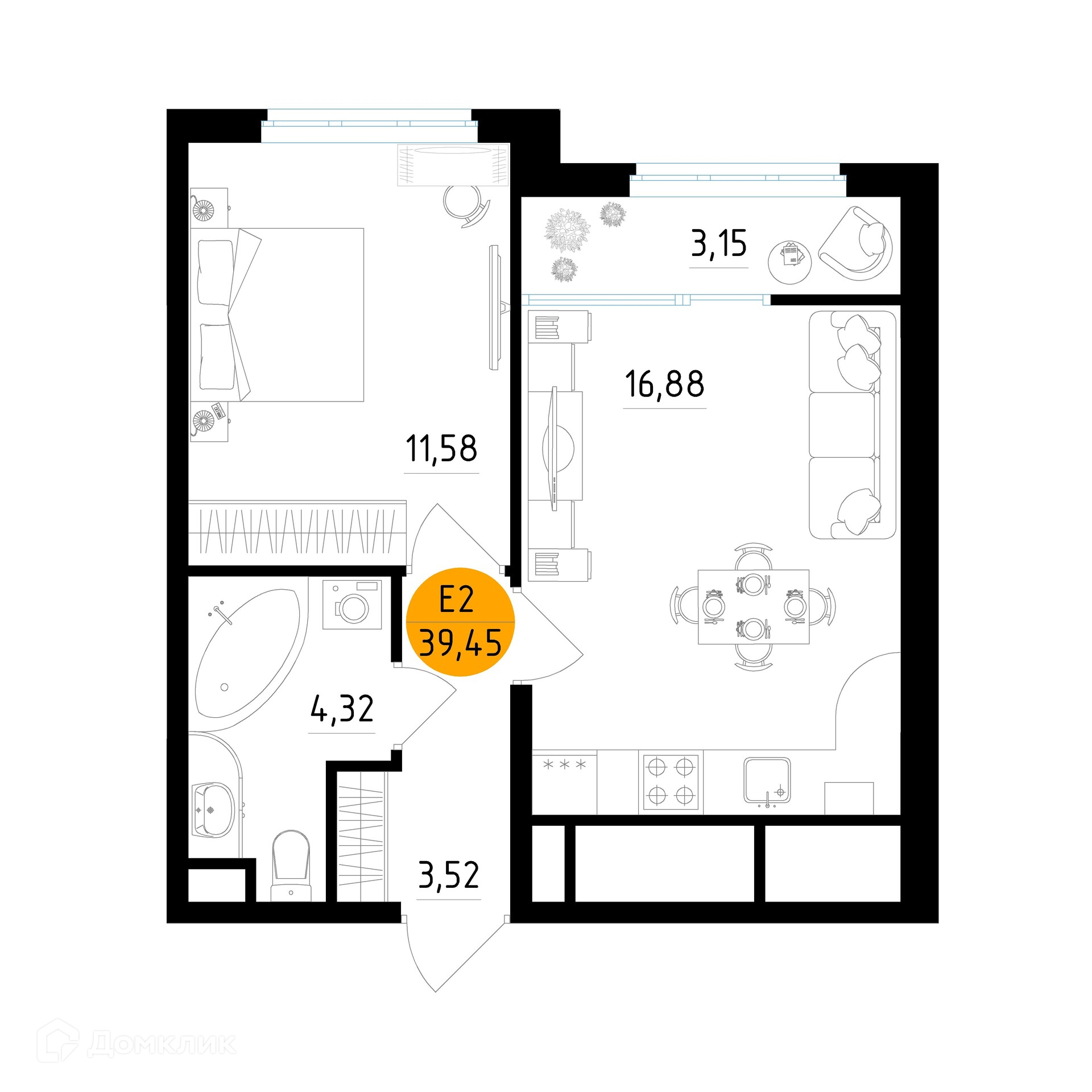 Планировка 1 комн. в ЖК Смарт Квартал ЦЕНТРАЛЬНЫЙ