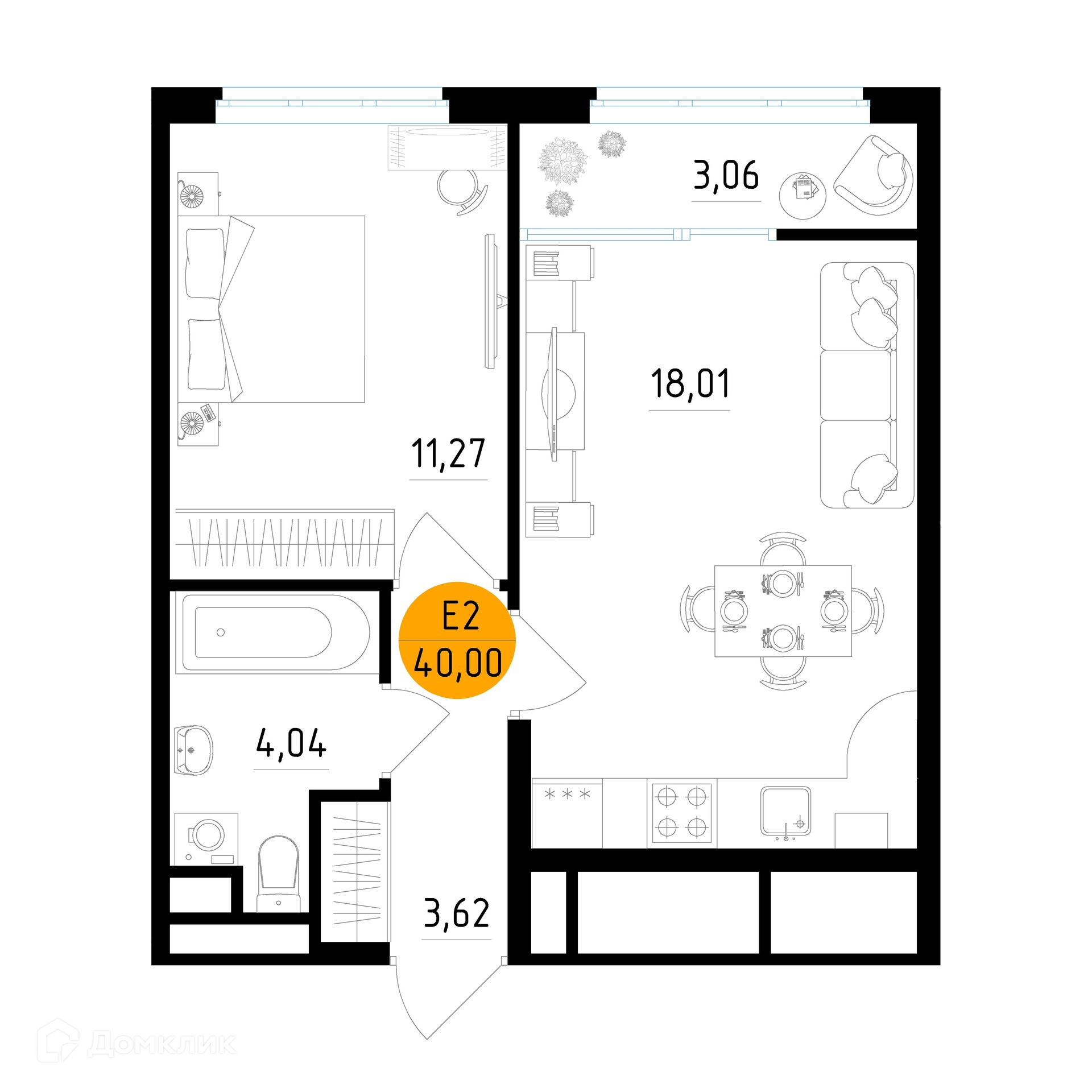Планировка 1 комн. в ЖК Смарт Квартал ЦЕНТРАЛЬНЫЙ