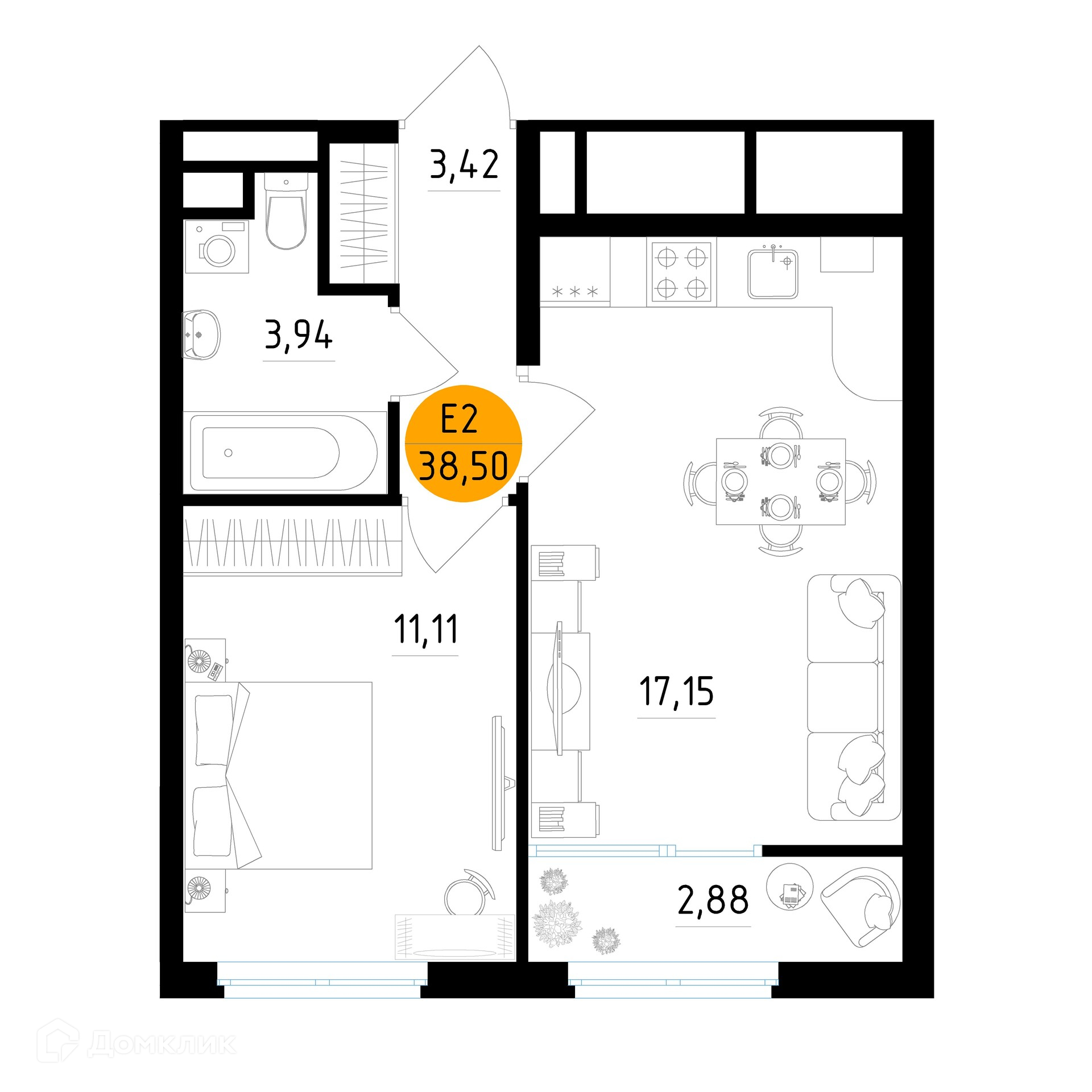 Планировка 1 комн. в ЖК Смарт Квартал ЦЕНТРАЛЬНЫЙ