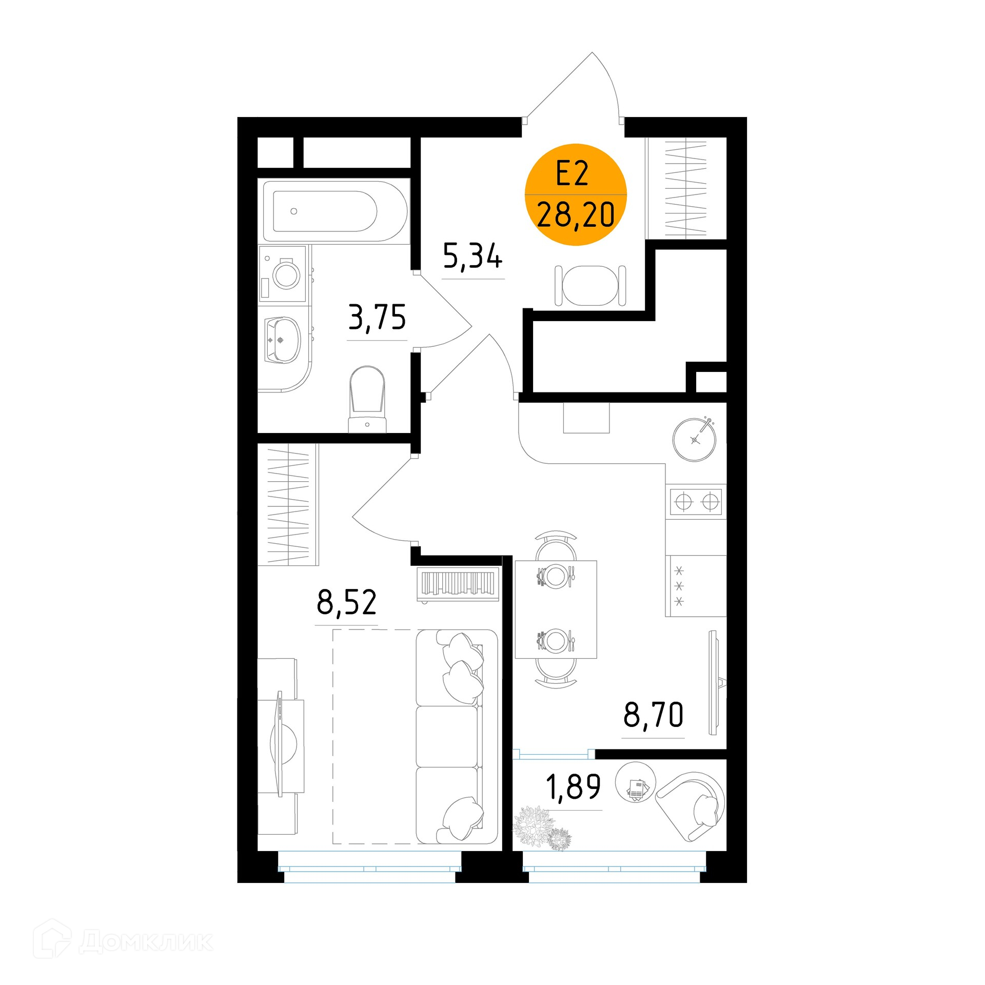Планировка 1 комн. в ЖК Смарт Квартал ЦЕНТРАЛЬНЫЙ