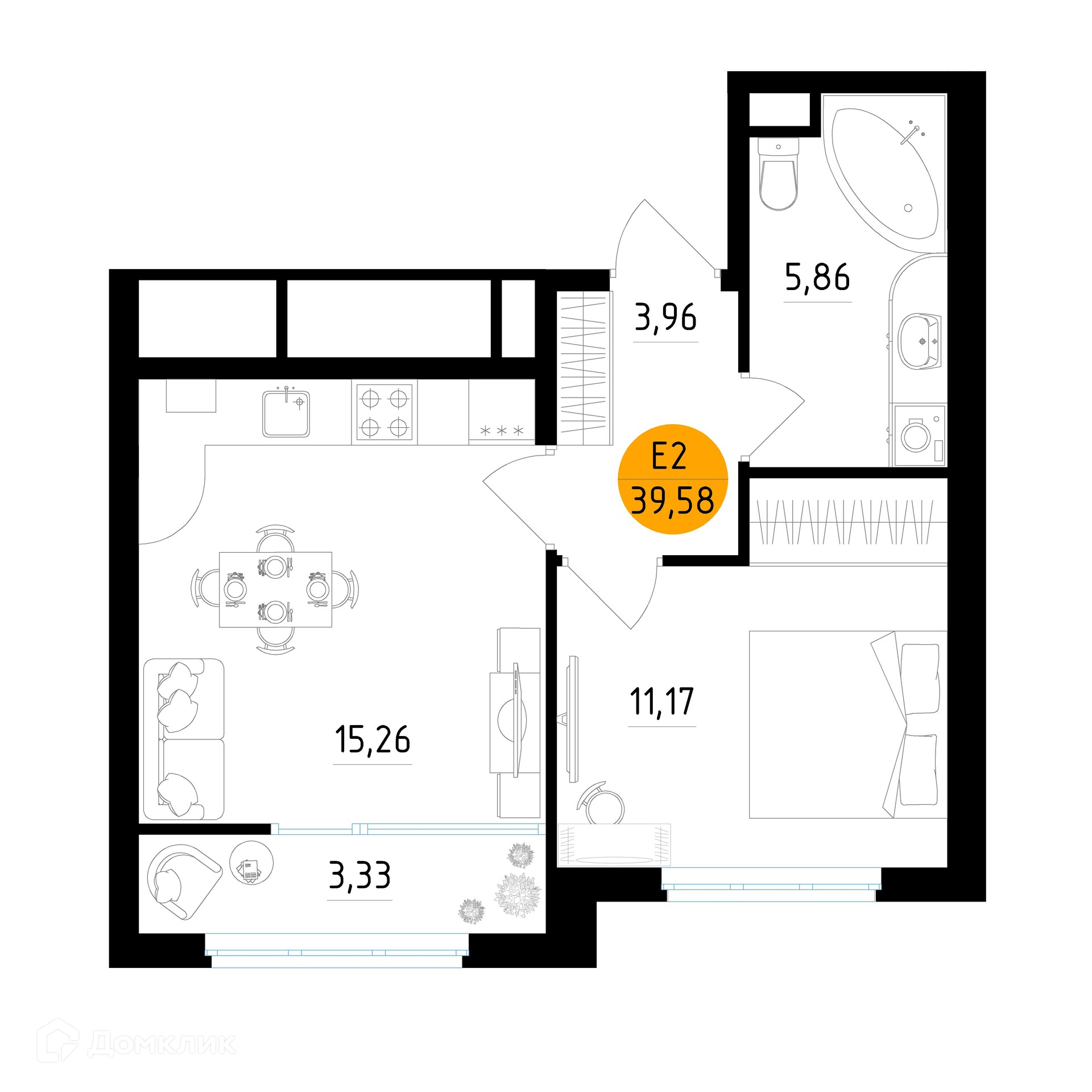 Планировка 1 комн. в ЖК Смарт Квартал ЦЕНТРАЛЬНЫЙ