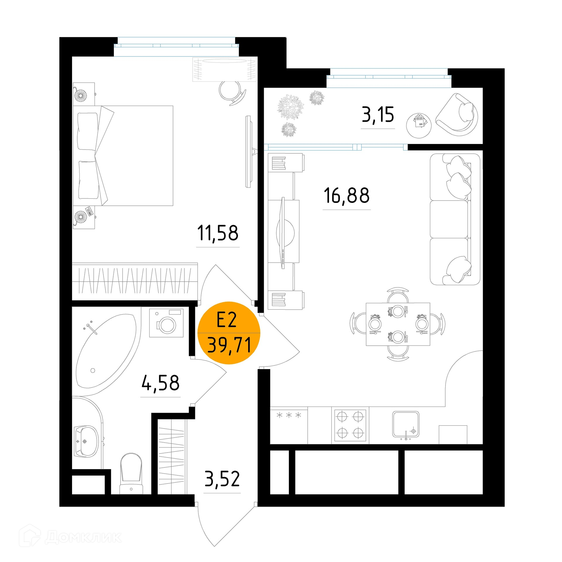 Планировка 1 комн. в ЖК Смарт Квартал ЦЕНТРАЛЬНЫЙ