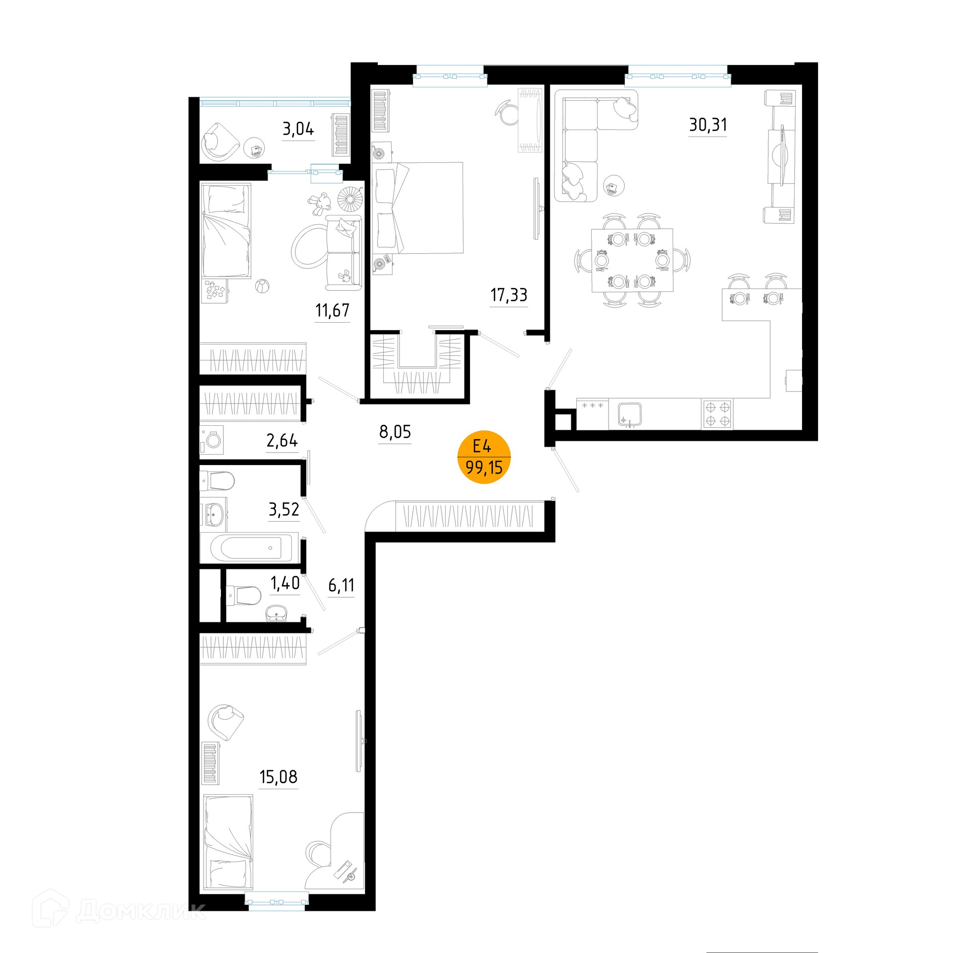Планировка 3 комн. в ЖК Смарт Квартал ЦЕНТРАЛЬНЫЙ