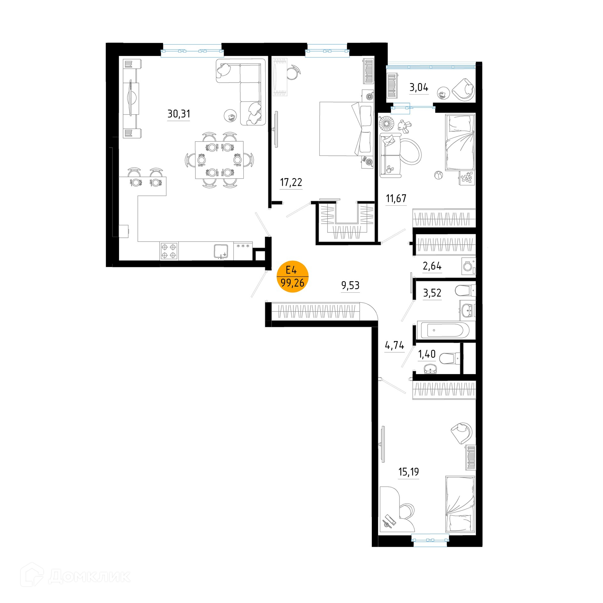 Планировка 3 комн. в ЖК Смарт Квартал ЦЕНТРАЛЬНЫЙ