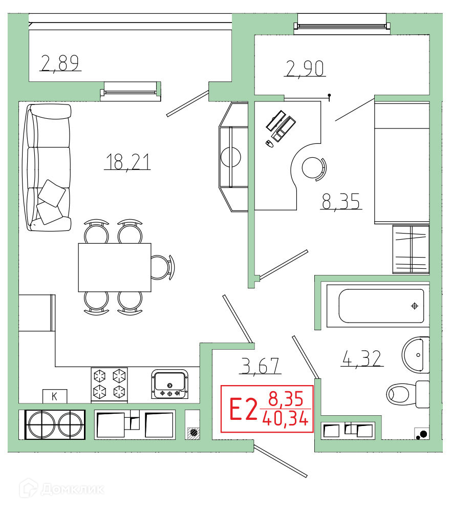 Планировка 1 комн. в ЖК Бульвар оптимистов