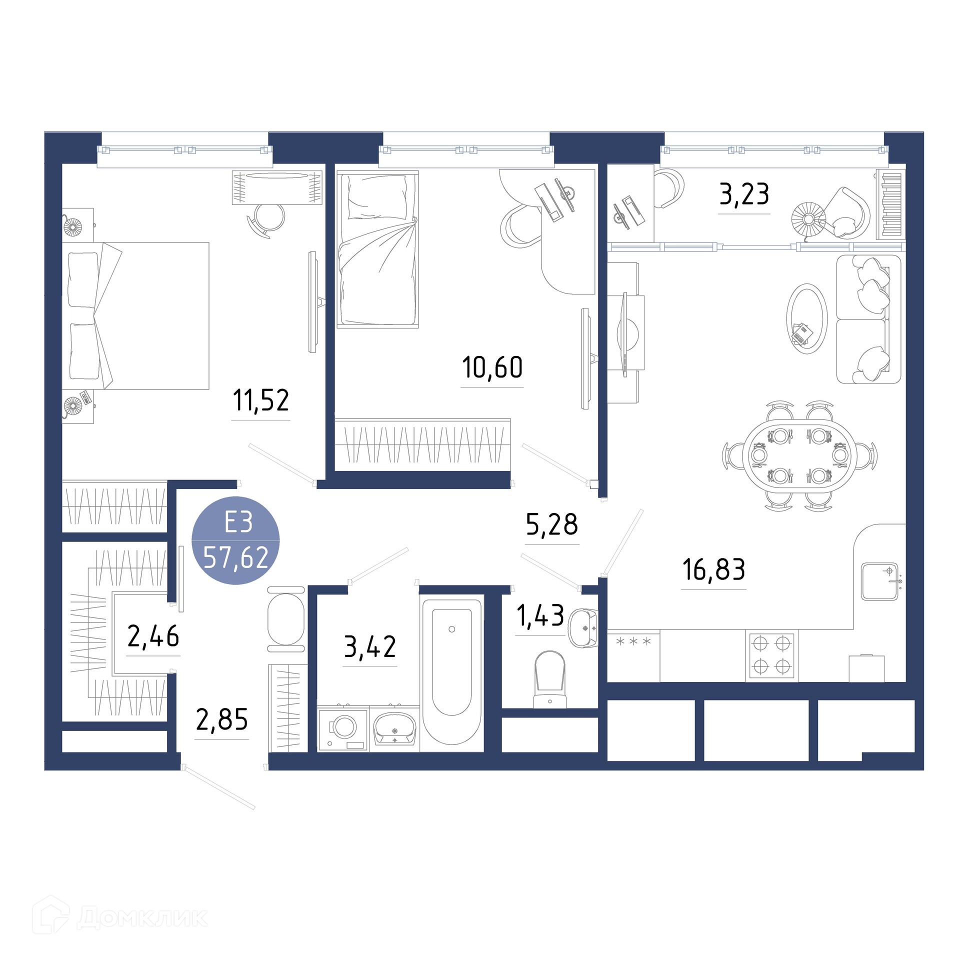 Планировка 2 комн. в ЖК Бульвар оптимистов