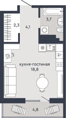 Планировка студии квартиры 31.3 м² в ЖК Жилой дом "7Я", г. Екатеринбург — фото 2
