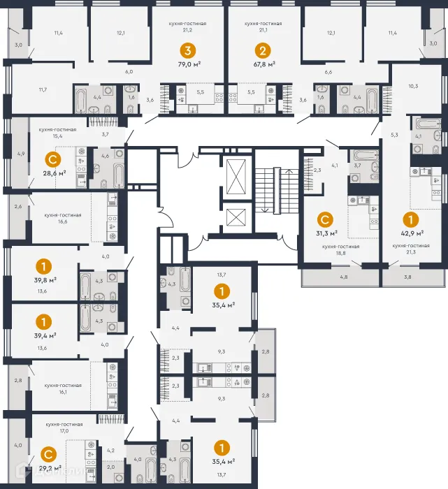 Планировка студии квартиры 31.3 м² в ЖК Жилой дом "7Я", г. Екатеринбург — фото 3