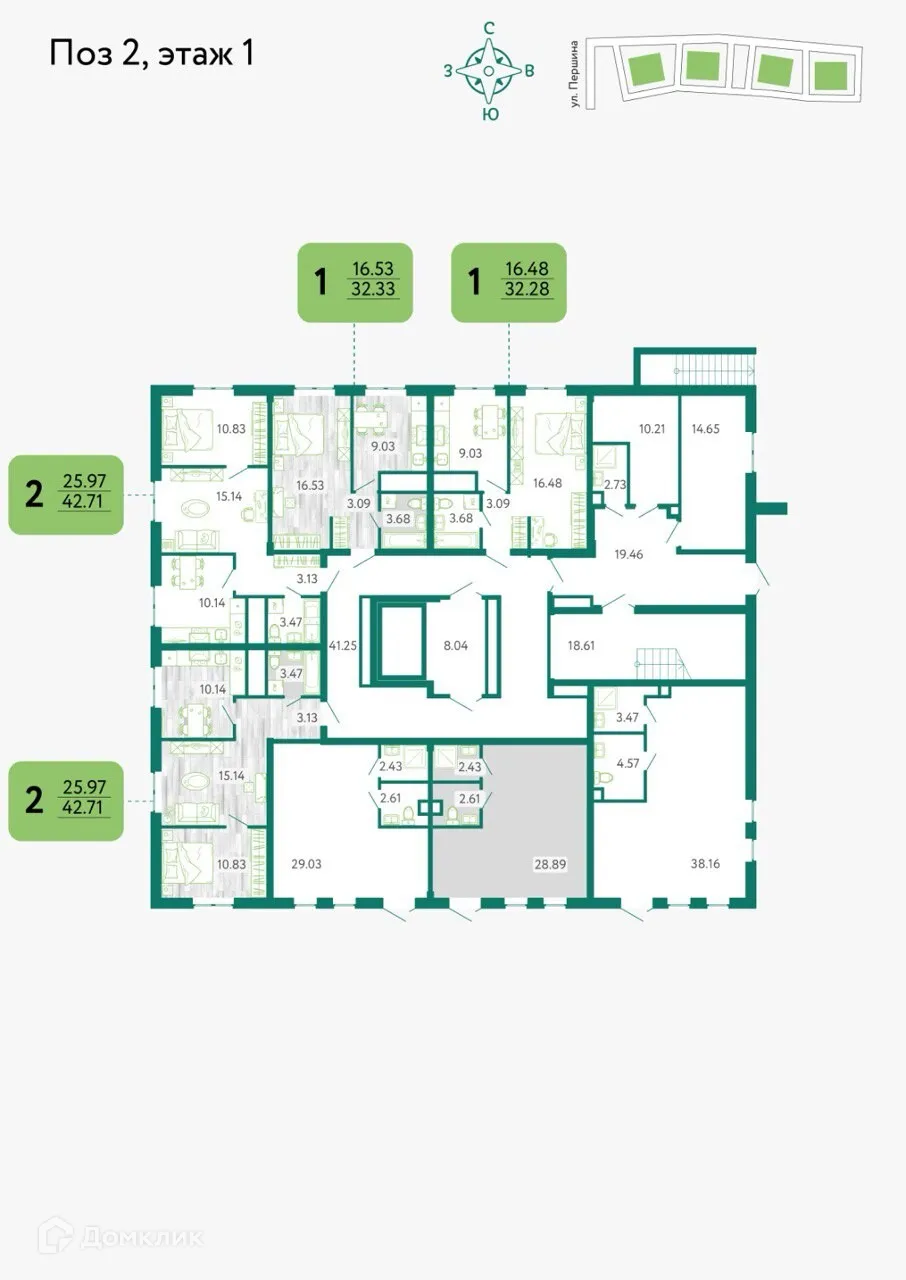 Планировка 1-комнатной квартиры 32.28 м² в ЖК в г. Белгород, г. Белгород — фото 2