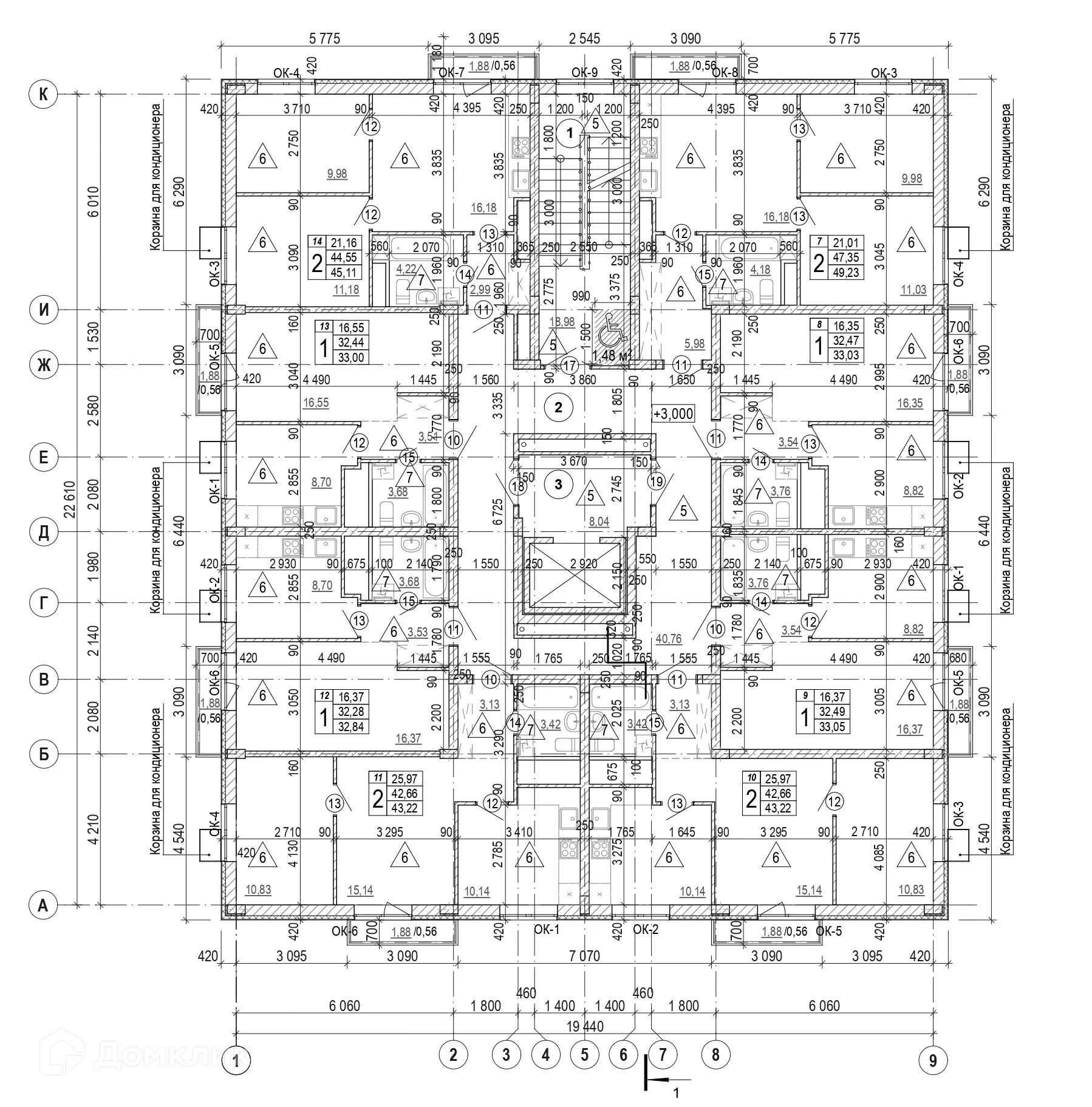 Планировка 1-комнатной квартиры 32.98 м² в ЖК Донецкий, г. Белгород — фото 2
