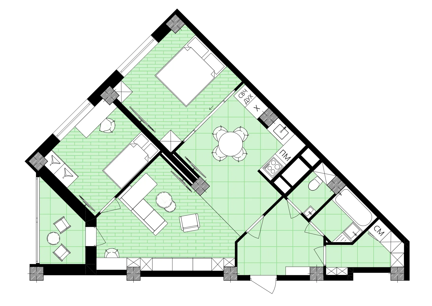 Планировка 2-комнатной квартиры 66.85 м² в Новое время, г. Белгород — фото 1