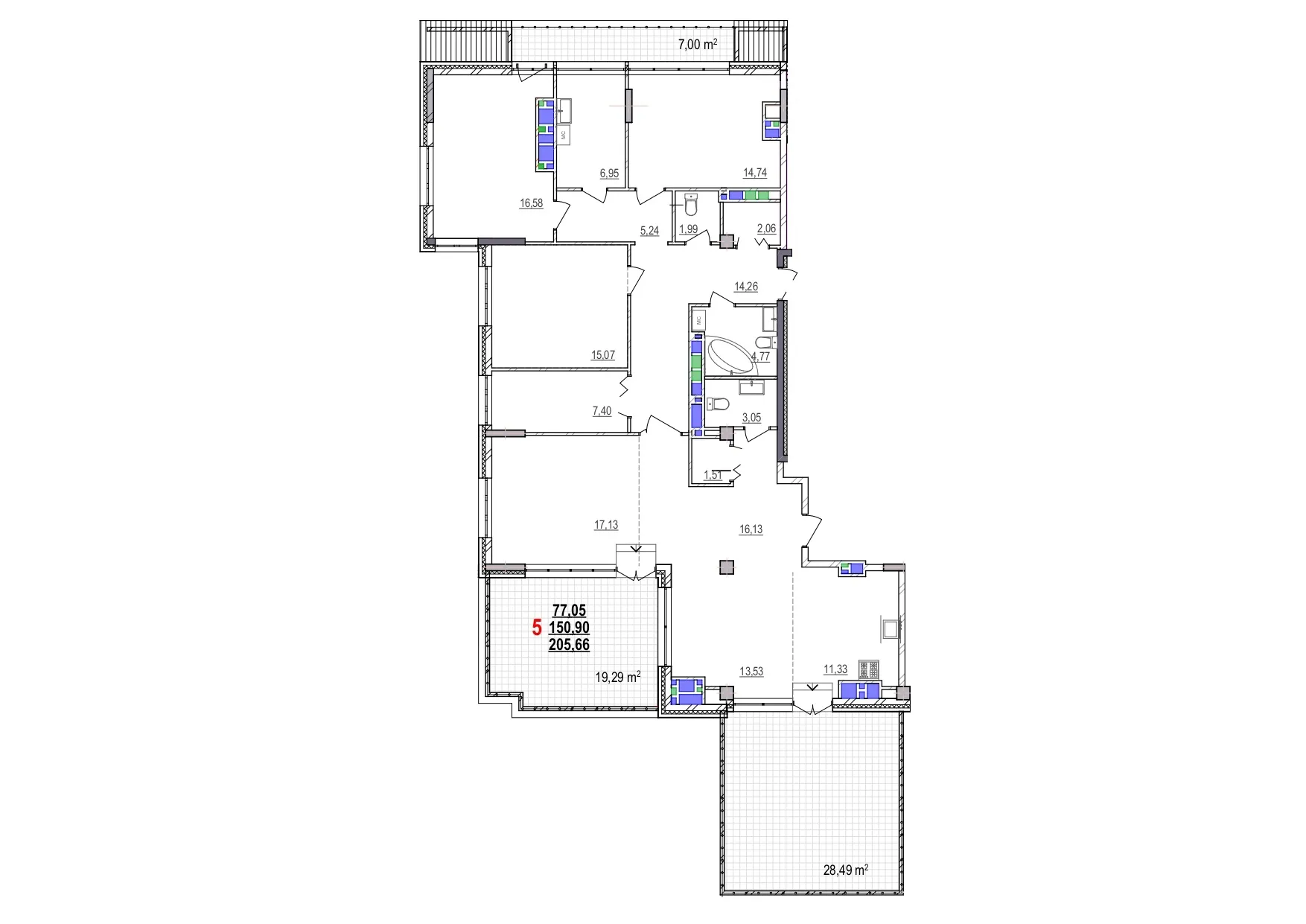 Планировка 5-комнатной квартиры 205.66 м² в ЖК МКР Парковый, г. Белгород — фото 2