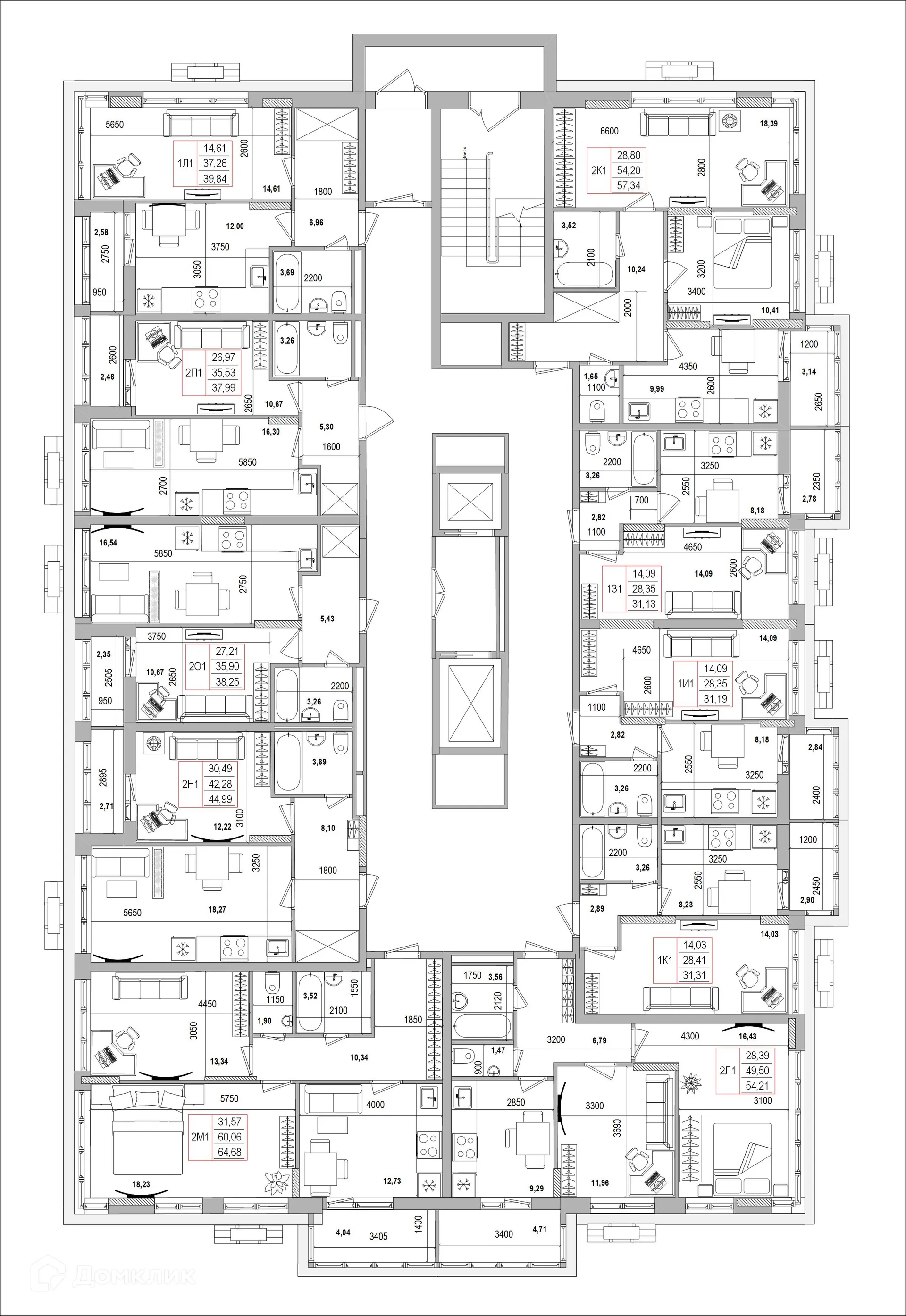 Планировка 2-комнатной квартиры 64.68 м² в ЖК Луч, г. Белгород — фото 2