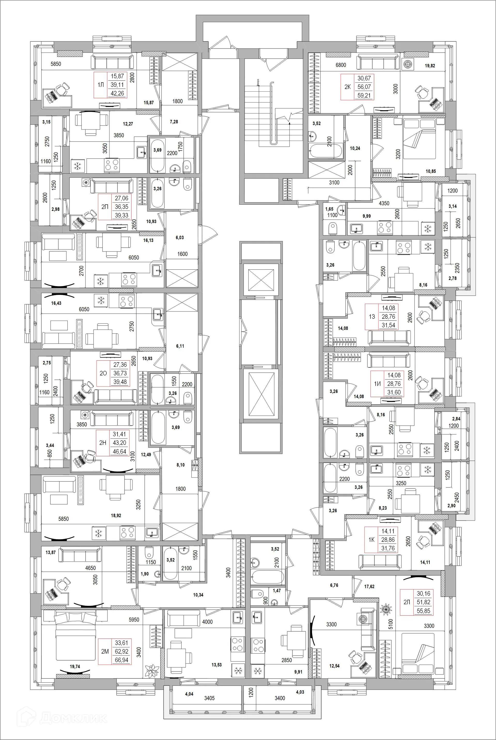 Планировка 1-комнатной квартиры 42.26 м² в ЖК Луч, г. Белгород — фото 2