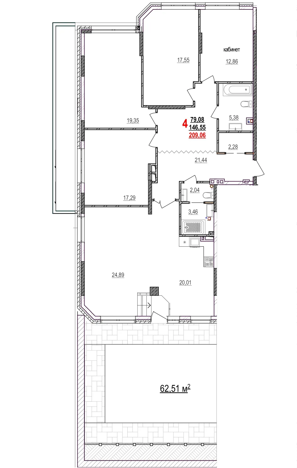 Планировка 4-комнатной квартиры 209.06 м² в Университет, г. Белгород — фото 1